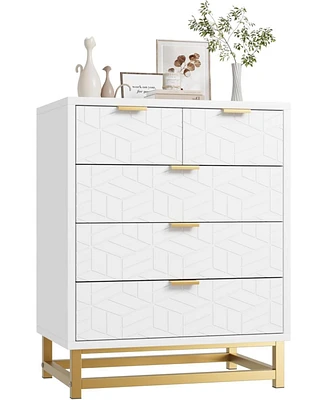 gaomon Dressers for Bedroom 5 Drawer, Chest of Drawers with Metal Base, Modern Dresser Chest Cabinet Organizer,White