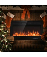 Gymax 36'' Electric Fireplace Recessed and Wall Mounted 750W/1500W W/ Multicolor Flame