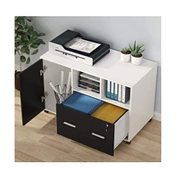 Tribesigns Modern Mobile Lateral Filing Cabinet Printer Stand Legal/Letter / A4 Size with Wheels and Storage Shelves, Large File Cabinet with Lock and