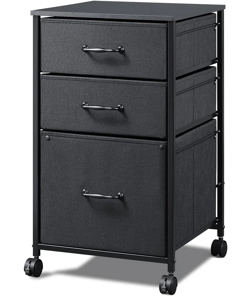 Mobile File Cabinet, Rolling Printer Stand with 3 Drawers, Fabric Vertical Filing Cabinet fits A4 or Letter Size for Home Office