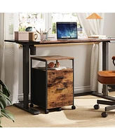 Galaxhero 2 Drawer File Cabinet, Mobile Printer Stand with Open Storage Shelf, Wood Filing Cabinet fits A4 or Letter Size for Home Office, Rustic Brow