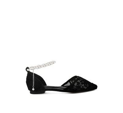 Rag & Co Shrami Pearl & Rhinestone Strap Flat Sandals