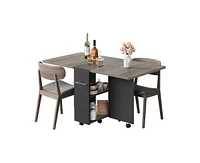 gaomon Space Saving Folding Dining Table with 2 Tier Storage-Extendable Drop Leaf Farmhouse Kitchen Dining Room Tables Set for 4, Collapsible Expandab