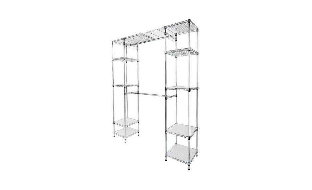 Slickblue Custom Closet Organizer Shelves System Kit Expandable Clothes Storage Metal Rack