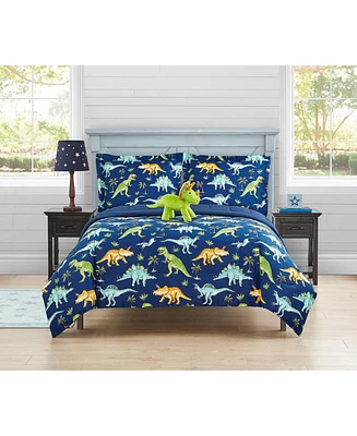 Alex + Bella Watercolor Dinosaur Navy 4-Piece Microfiber Comforter Set - Full