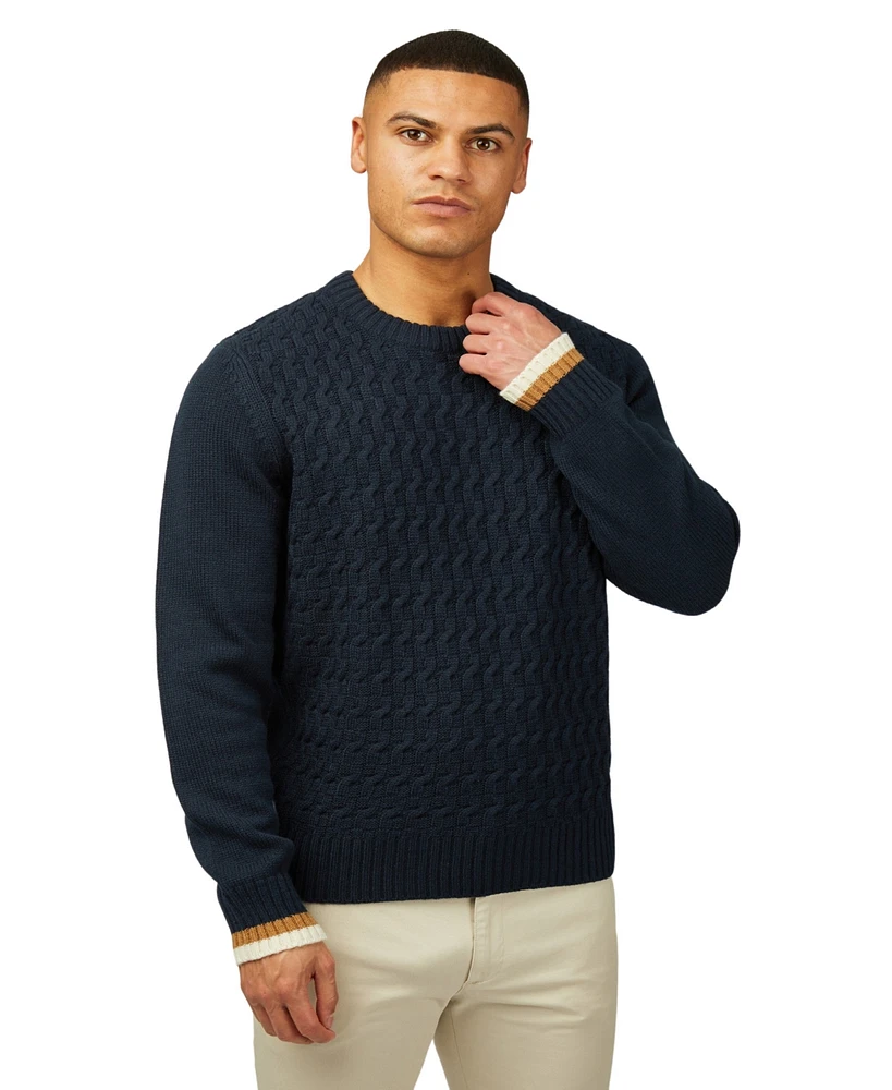 Ben Sherman Men's Cable Textured Crew Neck Sweater