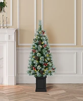 Glitzhome Pre-Lit Pine Artificial Christmas Porch Tree, 4 Feet