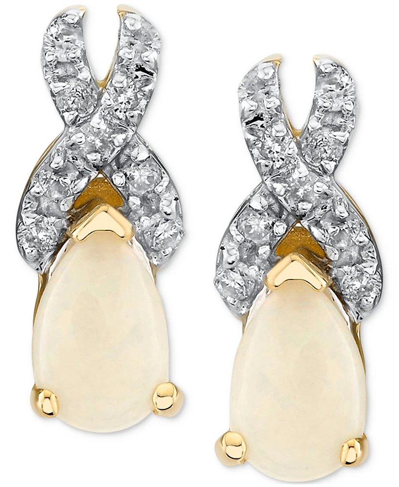 !Fidea Factory Diamond & Opal Earrings (1/8 ct. t.w) in 14k Yellow Gold