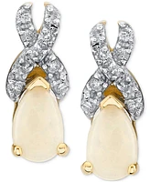 !Fidea Factory Diamond & Opal Earrings (1/8 ct. t.w) in 14k Yellow Gold