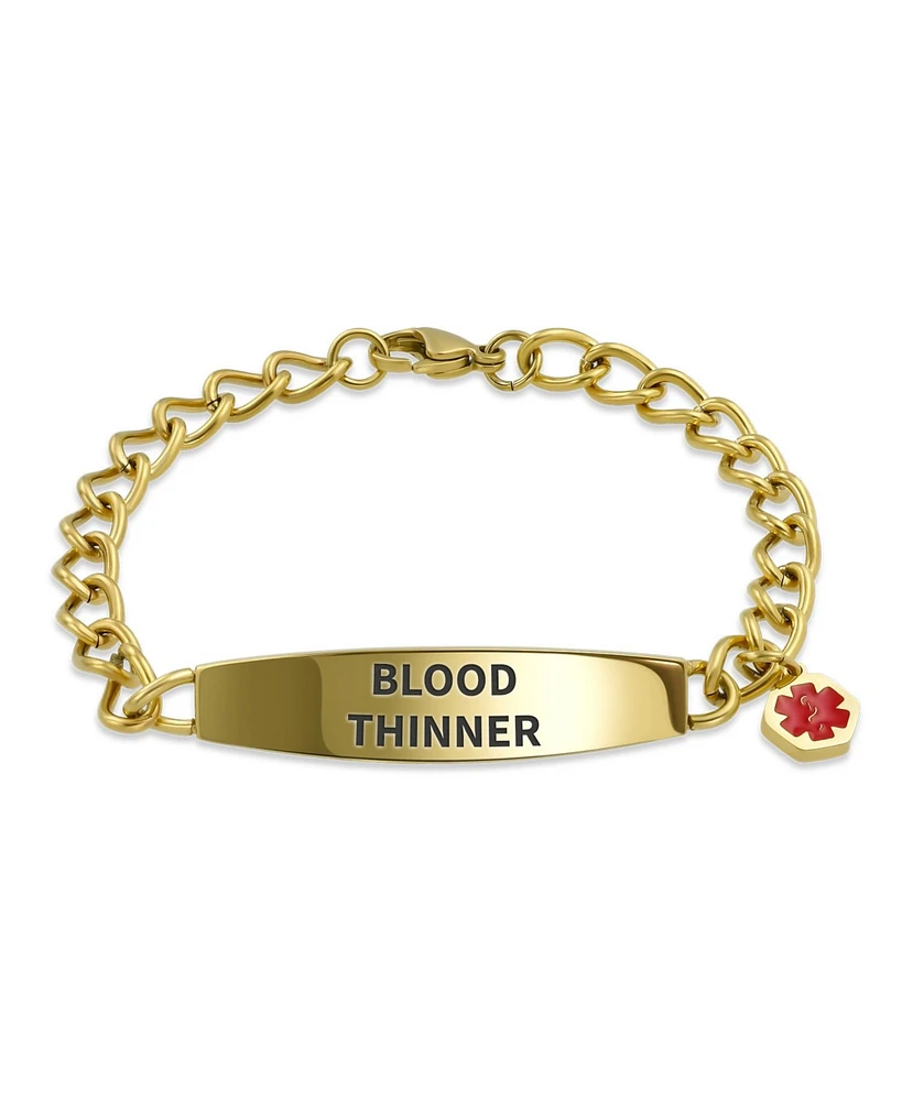 Bling Jewelry Blood Thinner Identification Medical Id Miami Cuban Link Chain Bracelet For Women Gold 2 Tone Steel