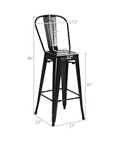 Sugift 30" Height Set of 4 High Back Metal Industrial Bar Stools