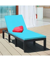 Sugift Patio Rattan Cushioned Height Adjustable Lounge Chair-Blue