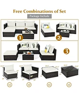 Sugift 5 Pieces Patio Rattan Furniture Set with Coffee Table-Off White