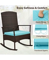 Sugift 3 Piece Patio Rocking Set Wicker Rocking Chairs with 2-Tier Coffee Table