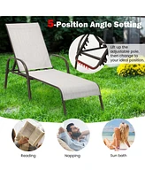 Sugift Adjustable Patio Chaise Folding Lounge Chair with Backrest-Gray