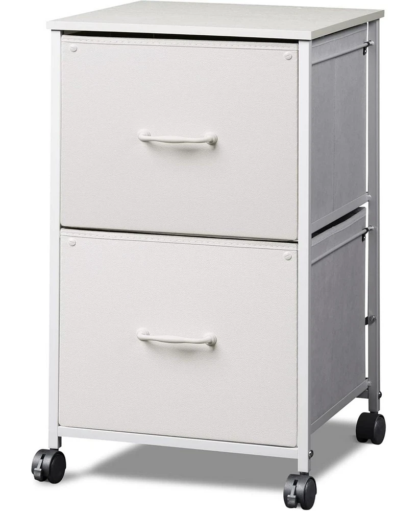Galaxhero 2 Drawer Mobile File Cabinet, Rolling Printer Stand with Open Storage Shelf, Fabric Vertical Filing Cabinet fits A4 or Letter Size for Home