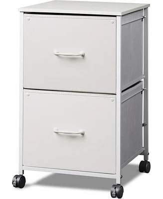 Galaxhero 2 Drawer Mobile File Cabinet, Rolling Printer Stand with Open Storage Shelf, Fabric Vertical Filing Cabinet fits A4 or Letter Size for Home
