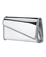 Nina Asymmetrical Flap Crystal Trim Mirror Metallic Clutch