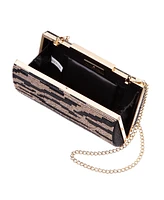 Nina Zebra Print Crystal Curved Minaudiere Clutch