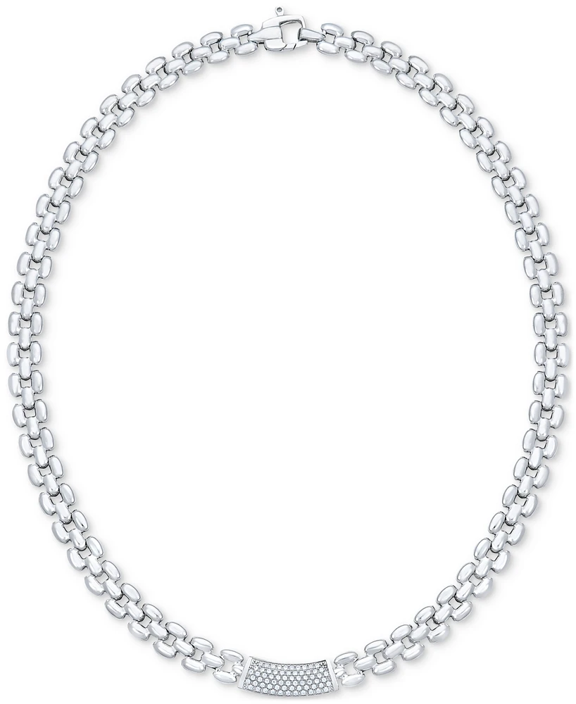 Diamond Pave Bare Panther Link 18" Collar Necklace (1/2 ct. t.w.) in Sterling Silver