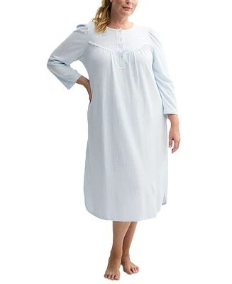 Miss Elaine Plus Embroidered Honeycomb Knit Nightgown