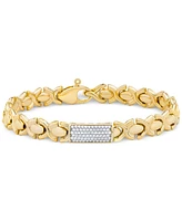 Diamond Pave Bar Plate Stampato Xo Link Bracelet (1/2 ct. t.w.) in 14k Gold-Plated Sterling Silver