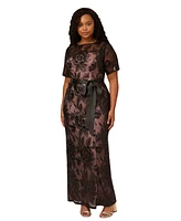 Adrianna Papell Plus Sequin Lace Tie-Waist Mermaid Gown