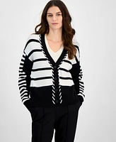 T Tahari Women's Colorblocked V-Neck Knit Cardigan