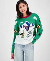 Hooked Up by Iot Juniors' Snoopy and Woodstock Skiing Christmas Sweater