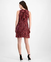 Robbie Bee Petite Heart-Print Mock-Neck Trapeze Dress