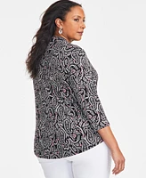 Jm Collection Plus Paisley Fern Printed Top, Exclusively at Macy's