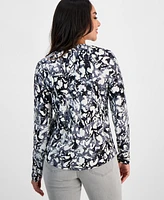 I.n.c. International Concepts Petite Printed Long-Sleeve Top, Exclusively at Macy's