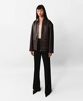 Mango Women's Contrast Stitching Leather Effect Jacket