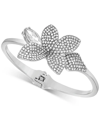 Guess Silver-Tone Pave & Marquise Stone Flower Statement Bangle Bracelet