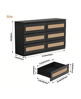 gaomon Rattan Dresser For Bedroom, 6 Drawer Dresser For Bedroom, Modern Wide Chest Of Drawers With Anti-Tip Kit