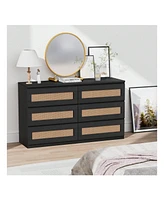 gaomon Rattan Dresser For Bedroom, 6 Drawer Dresser For Bedroom, Modern Wide Chest Of Drawers With Anti-Tip Kit