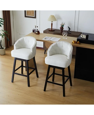 Maison Boucle Set of 2 33.25" Upholstered Swivel Counter Height Bar Stools with Back,Kitchen Island Stools-Maison