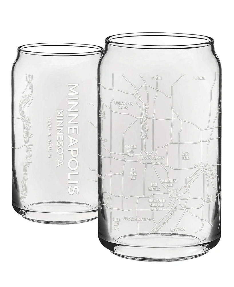 Narbo The Can Minneapolis Map Everyday Glassware, Set of 2