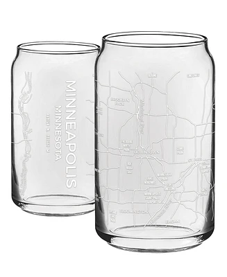 Narbo The Can Minneapolis Map Everyday Glassware, Set of 2