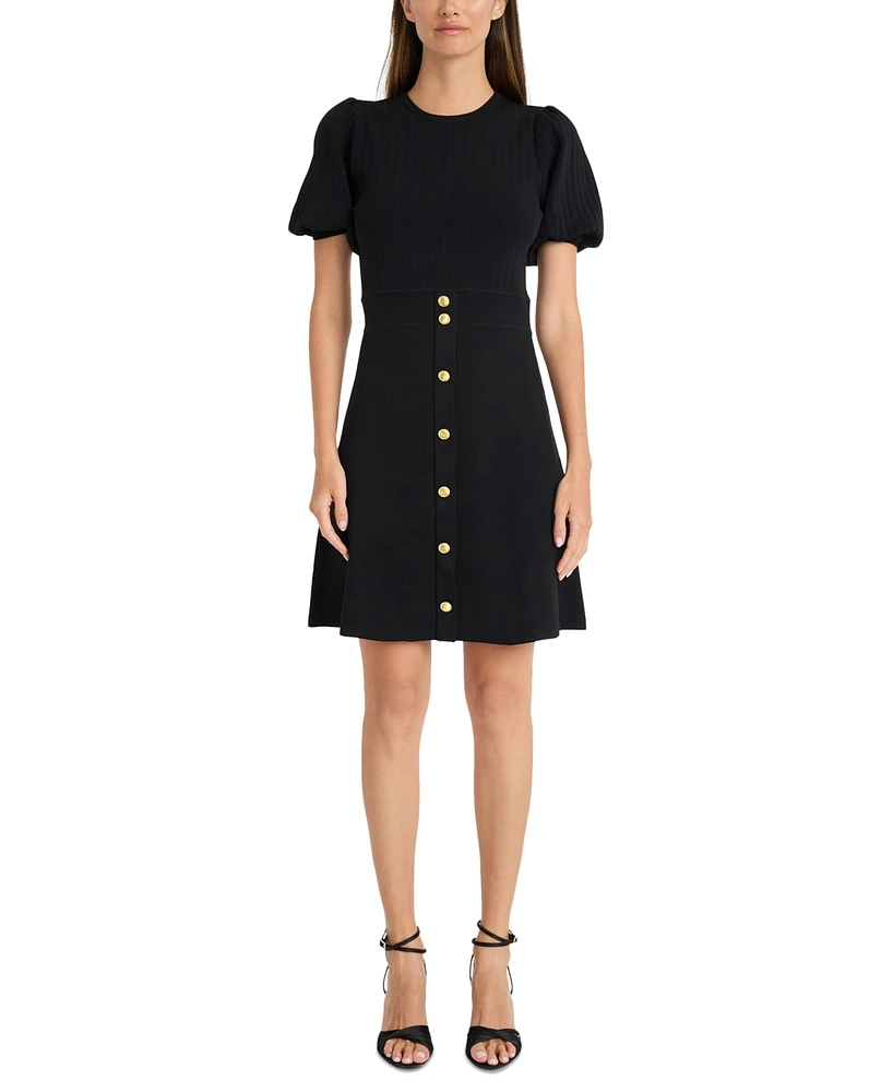 London Times Women's Puffed-Sleeve A-Line Dress