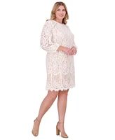 Vince Camuto Plus Jewel-Neck Lace Shift Dress