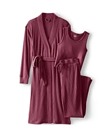 Lands' End Women's Cozy 3 Piece Pajama Set - Robe Top and Pants