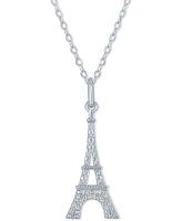 Diamond Accent Eiffel Tower Pendant Necklace in Sterling Silver, 16" + 2" extender