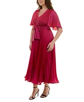 Taylor Plus Pleated Tie-Belt Flutter-Sleeve Maxi Dress