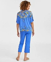 Jm Collection Womens Printed Tassel Top Side Lace Up Capri Pants Exclusively At Macys