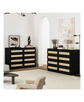 gaomon 8 Drawer Double Dresser For Bedroom, Rattan Chest Of Dressers, Modern Wooden Dresser Chest