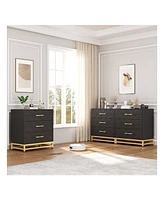 gaomon 3 Drawer Dresser, Wood Chest Drawers With Storage For Closet, Bedroom, Drawers Dresser Modern Bedside Nightstand With Gold Handles