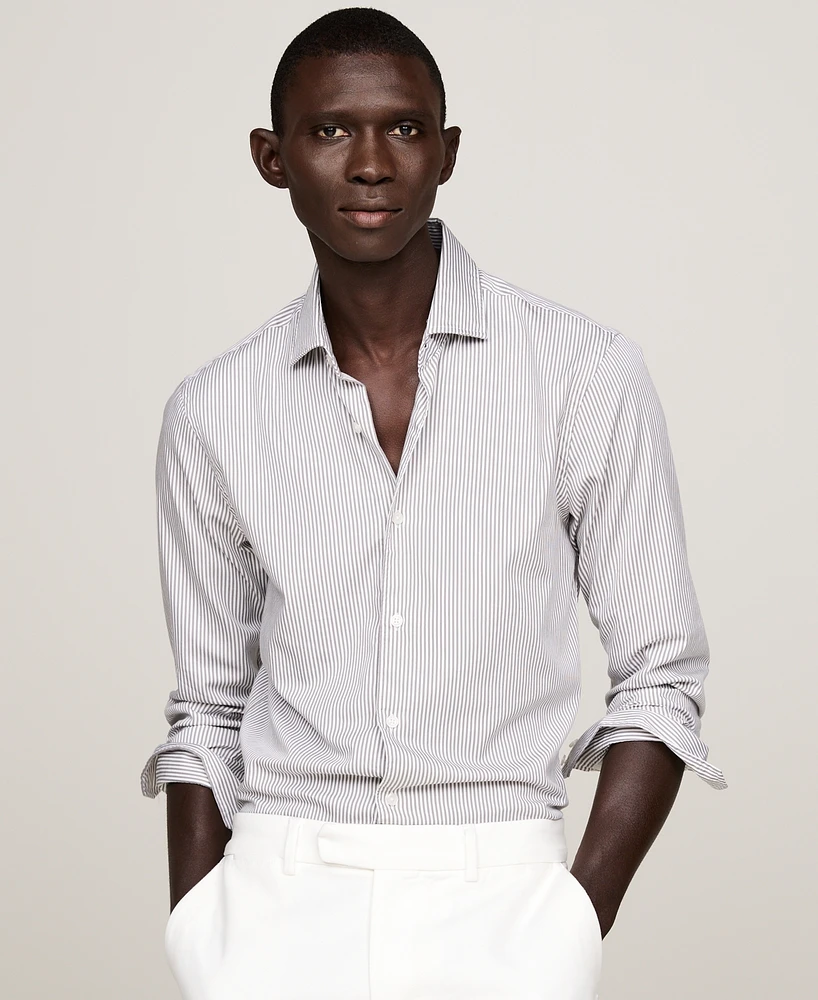 Tommy Hilfiger Men's Dress Casual Slim-Fit Poplin Striped Shirt