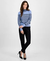 T Tahari Women's Striped Mock-Neck Long-Sleeve Sweater