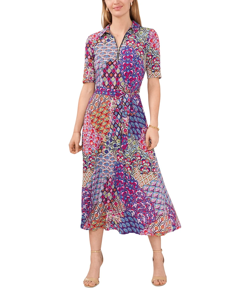 Msk Petite Mod-Print Fit & Flare Collared Dress